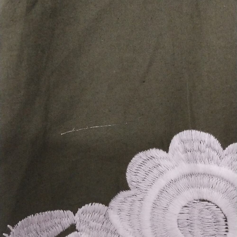 Olive Green Embroidered Mini Dress with White Floral Detail - Picture 8 of 11